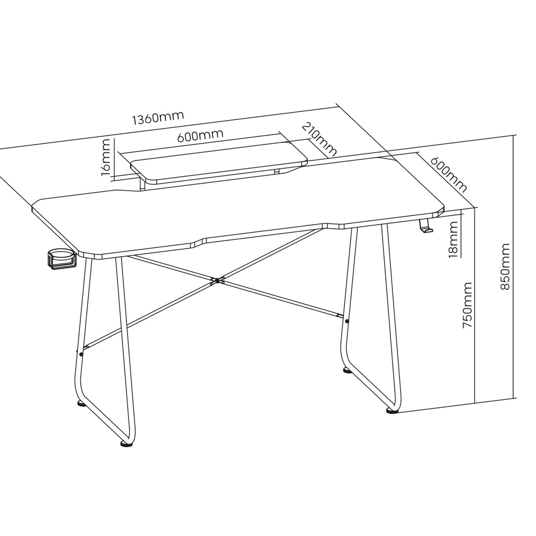 Biurko gamingowe z półką na monitor NanoRS, 50kg max, wysokość 850mm, czarne, RS170+Organizer kabli / maskownica do biurka Nano RS, 1345mm, czarno czerwony, RS125