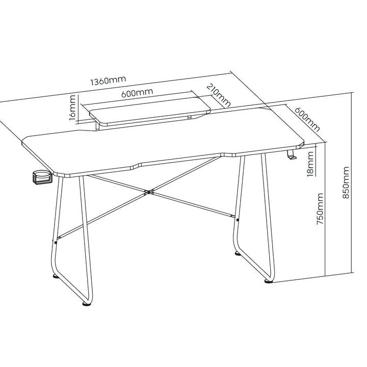 Biurko gamingowe z półką na monitor NanoRS, 50kg max, wysokość 850mm, czarne, RS170+Organizer kabli / maskownica do biurka Nano RS, 1345mm, czarno czerwony, RS125