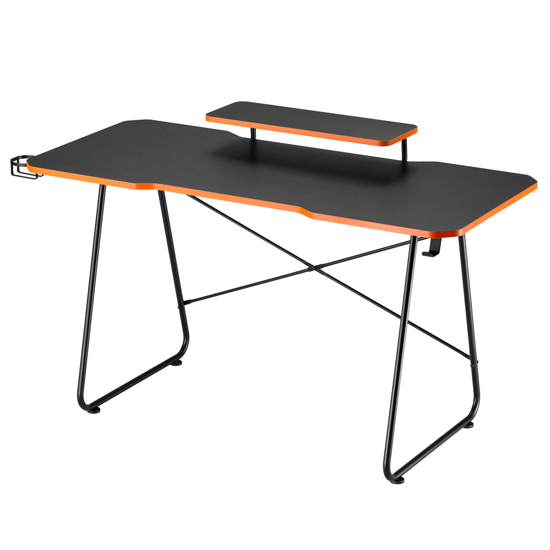 Biurko gamingowe z półką na monitor NanoRS, 50kg max, wysokość 850mm, czarne, RS170+Organizer kabli / maskownica do biurka Nano RS, 1345mm, czarno czerwony, RS125