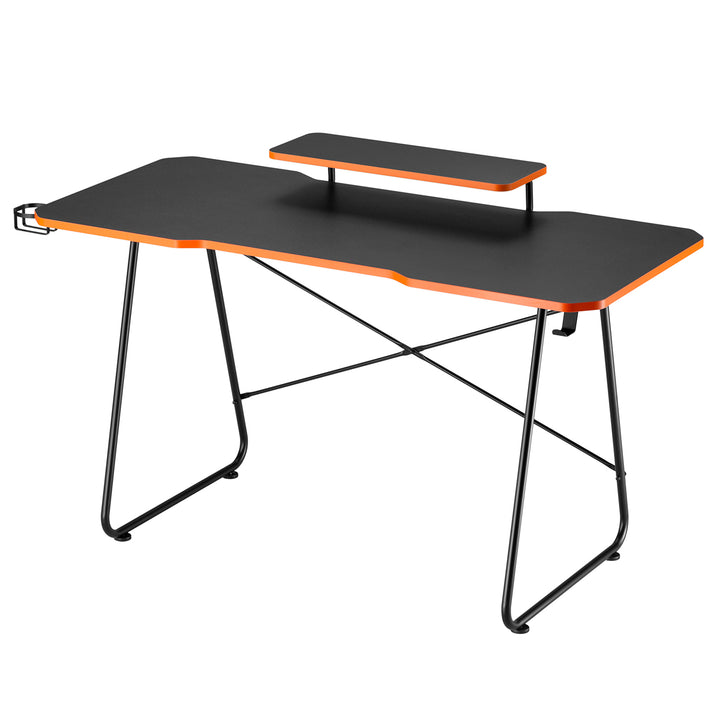 Biurko gamingowe z półką na monitor NanoRS, 50kg max, wysokość 850mm, czarne, RS170+Organizer kabli / maskownica do biurka Nano RS, 1345mm, czarno czerwony, RS125