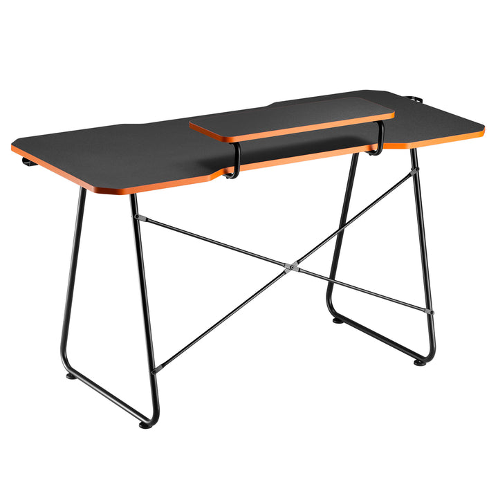 Biurko gamingowe z półką na monitor NanoRS, 50kg max, wysokość 850mm, czarne, RS170+Organizer kabli / maskownica do biurka Nano RS, 1345mm, czarno czerwony, RS125