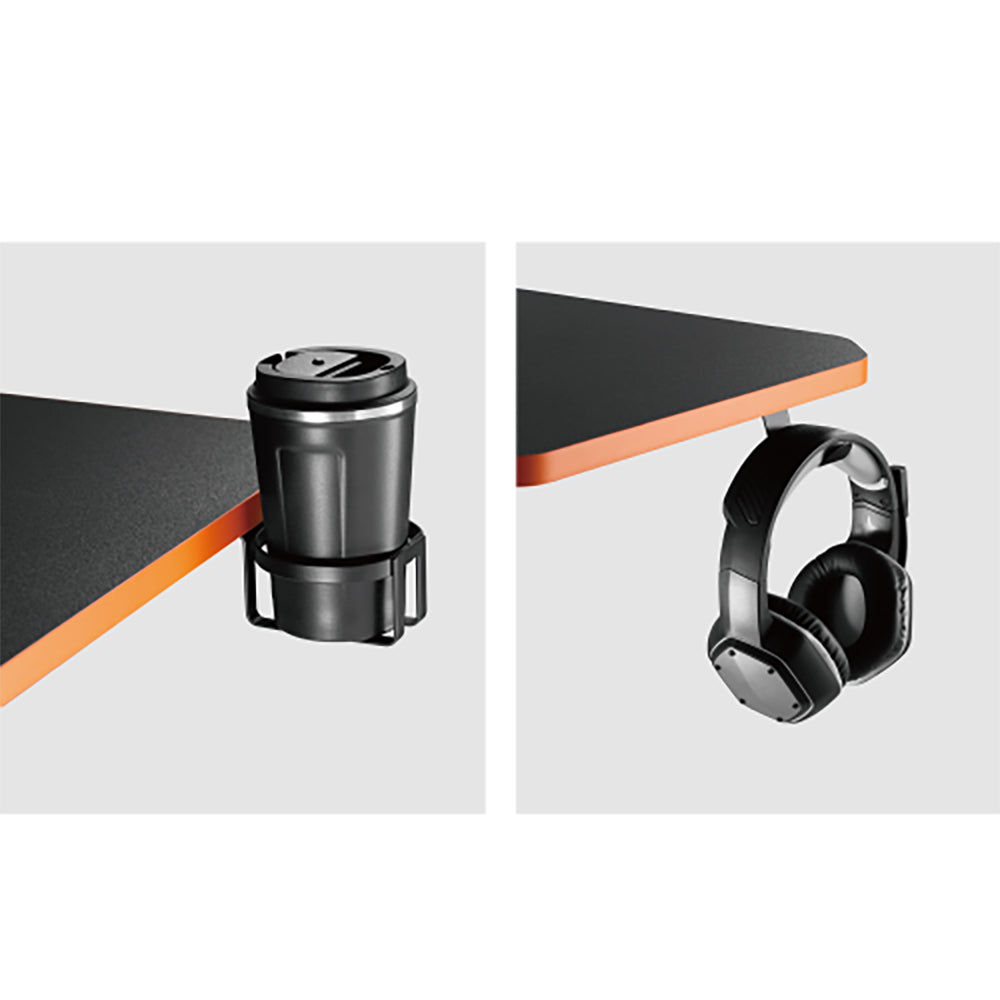 Biurko gamingowe z półką na monitor NanoRS, 50kg max, wysokość 850mm, czarne, RS170+Organizer kabli / maskownica do biurka Nano RS, 1345mm, czarno czerwony, RS125