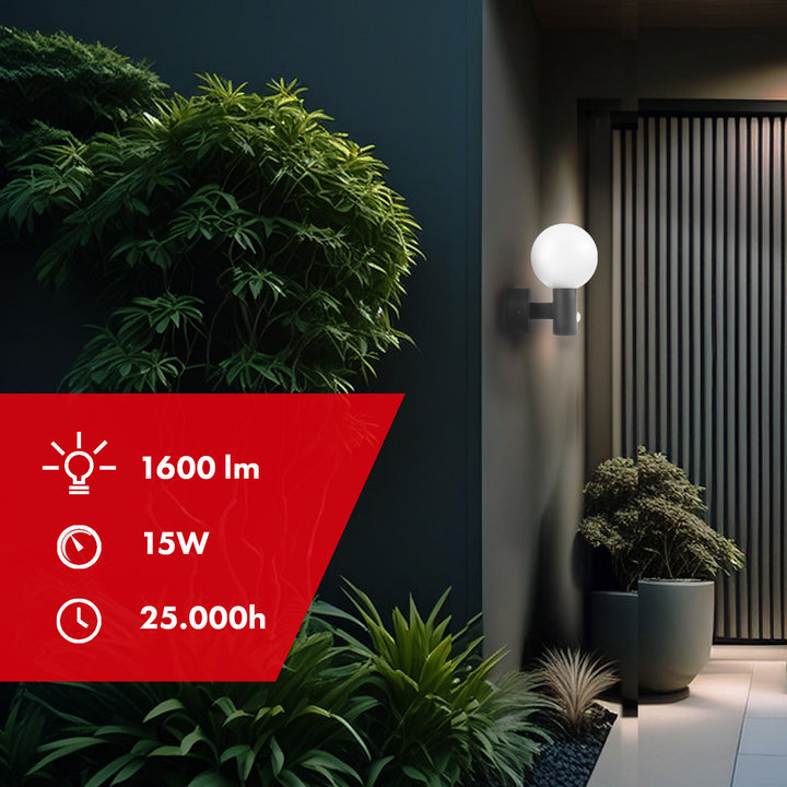 Lampa LED z czujnikiem ruchu Maclean, czujnik ruchu PIR, kolor szary, 15W, IP65, 1600lm, barwa neutralna biała (4000K) MCE515 GR, 2 sztuki