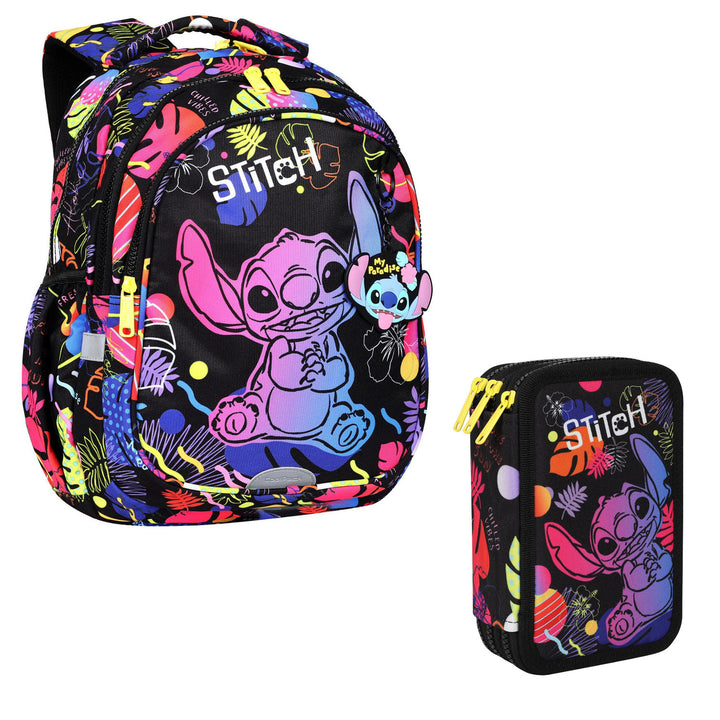 Plecak szkolny 19 L Coolpack Jerry DISNEY STITCH czarny + Piórnik CoolPack trzykomorowy z wyposażeniem JUMPER 3 STITCH