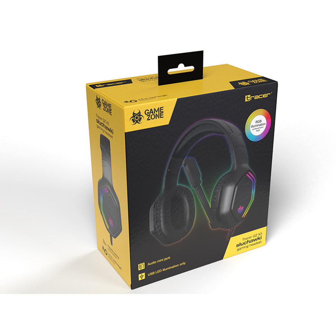 Słuchawki gamingowe Tracer, podświetlenie RGB, składany mikrofon, Gamezone GZ X3