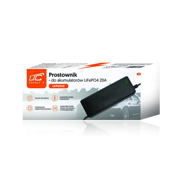 Prostownik do akumulatorów LiFePO4 LTC Energy, Układ BMS, 20A, 230/14,6V, Moc 300W, Wbudowane zabezpieczenia, LXPOE20