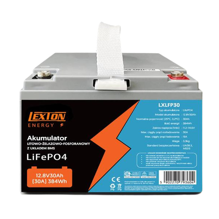 Akumulator litowo-żelazowo-fosforanowy LiFePo4 Lexton, z układem BMS, 12,8V, 30Ah, LXLFP30