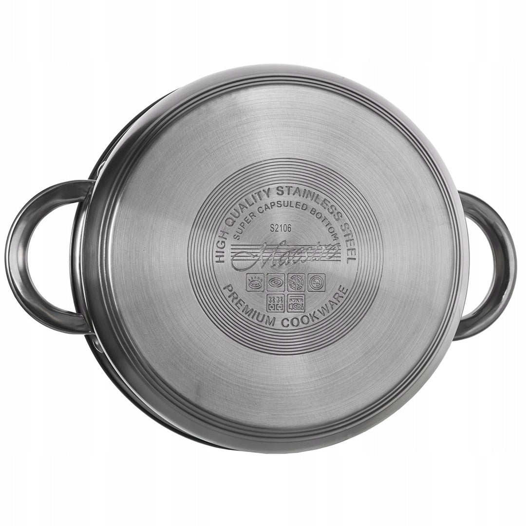 Komplet garnków Maestro 9 el. 1,5L, 2L, 3L, 5L, stal nierdzewna, możliwość mycia w zmywarce, odpowiedni dla wszystkich rodzajów kuchenek, podstawka pod gorące naczynia, MR-2021