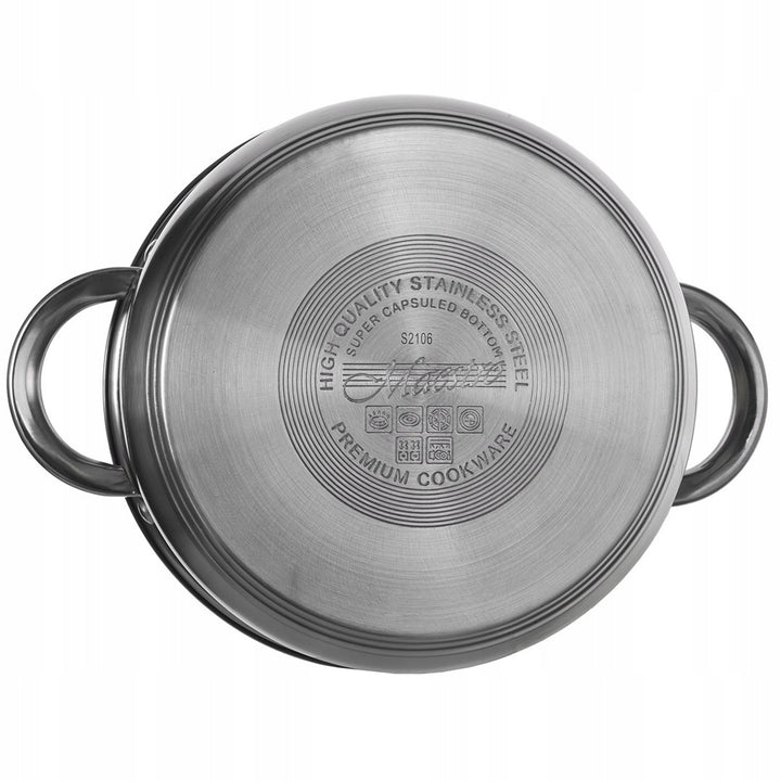 Komplet garnków Maestro 9 el. 1,5L, 2L, 3L, 5L, stal nierdzewna, możliwość mycia w zmywarce, odpowiedni dla wszystkich rodzajów kuchenek, podstawka pod gorące naczynia, MR-2021