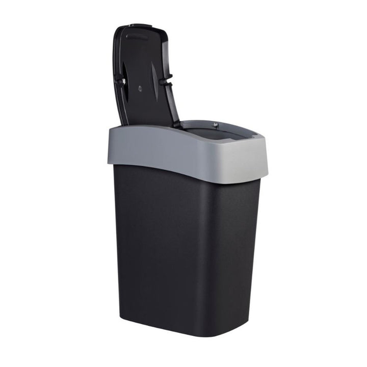 Kosz na śmieci Curver, z pokrywą, uchylny, 25l, czarno-srebrny, Flip Bin