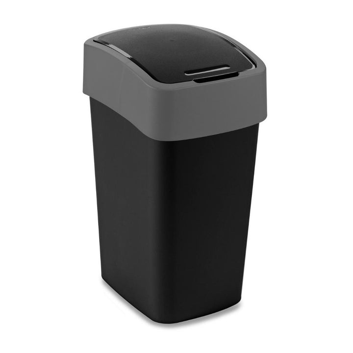 Kosz na śmieci Curver, z pokrywą, uchylny, 25l, czarno-srebrny, Flip Bin