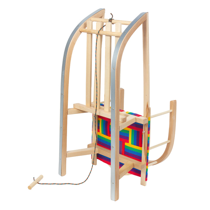 Sanki drewniane GreenBlue, oparcie, materiałowe siedzisko, sznurek, do 100 kg, GB154