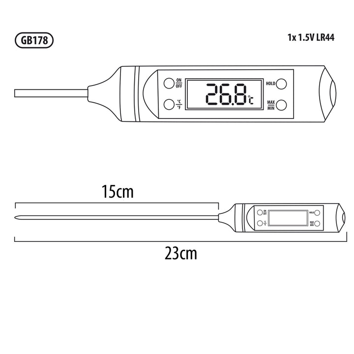 Termometr/sonda do żywności, GreenBlue, długość sondy 15 cm, zakres temp. -50°C do +300°C., dokładność 0,1°C, GB178, 3 sztuki