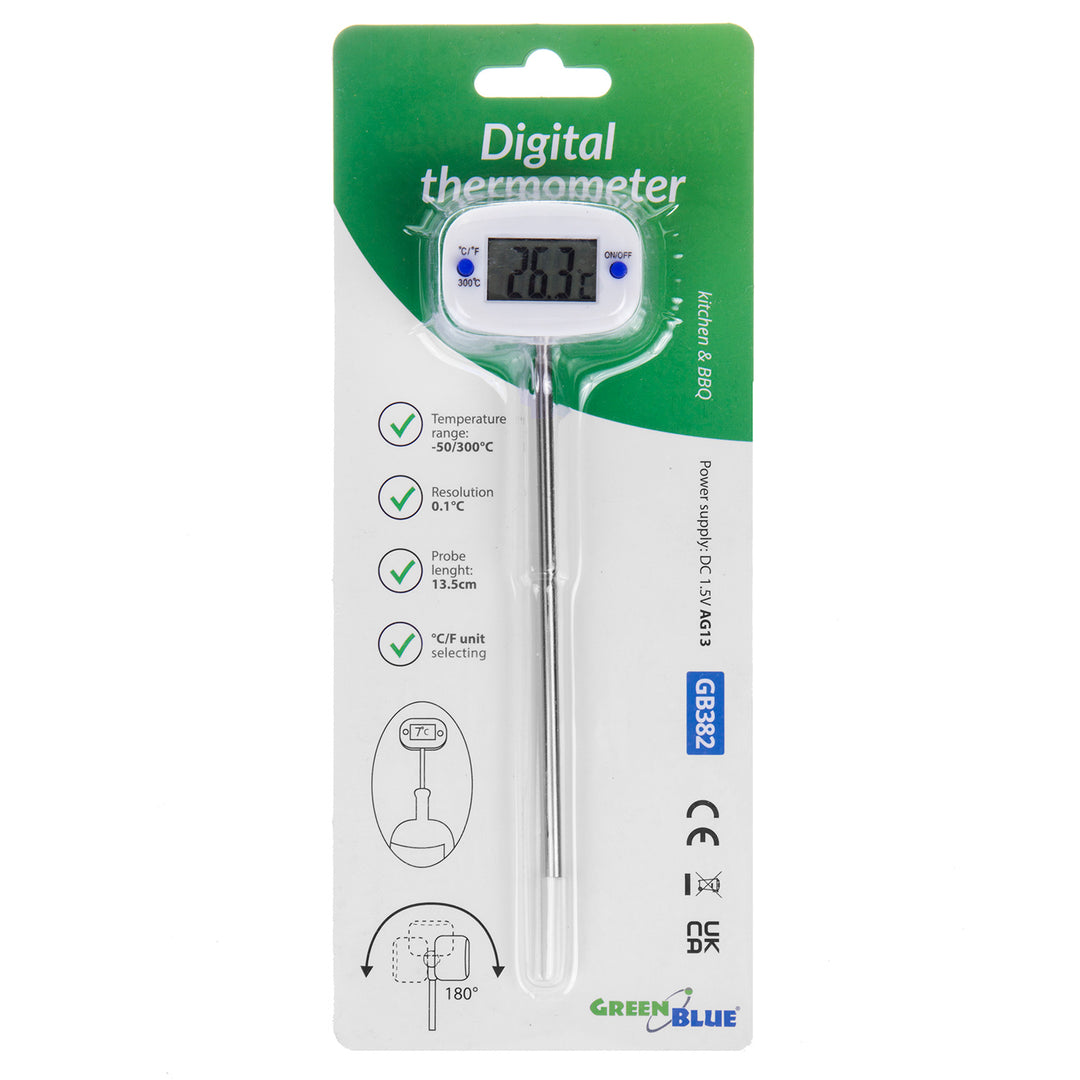 Termometr/sonda do żywności, GreenBlue, długość sondy 15 cm, zakres temp. -50°C do +300°C., dokładność 0,1°C, GB382, 3 sztuki