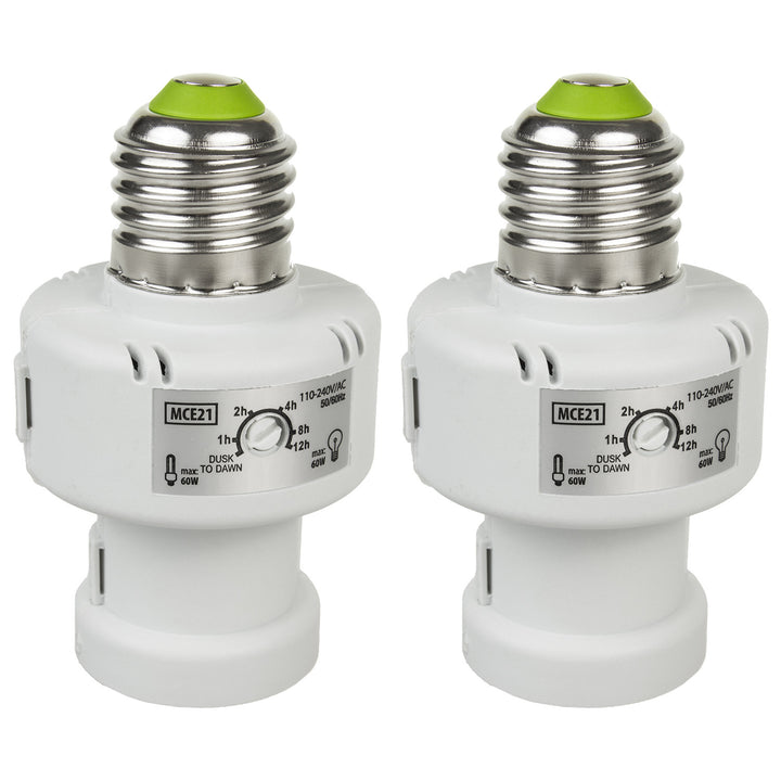 Oprawa żarówki Maclean, E27, max. 100W, z czujnikiem zmierzchu, timer, kolor biały, MCE21W, 2 sztuki