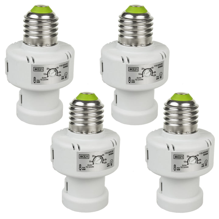 Oprawa żarówki Maclean, E27, max. 100W, z czujnikiem zmierzchu, timer, kolor biały, MCE21W, 4 sztuki