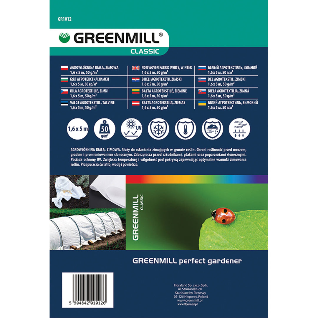 Agrowłóknina Greenmill, zimowa, 50g, 1,6x5m, biała, GR1012