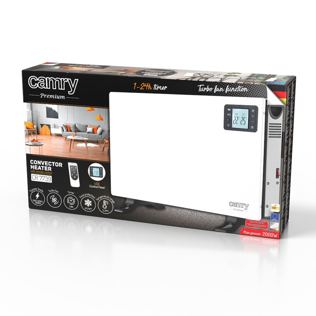 Grzejnik konwektorowy Camry, moc 2000W, panel LCD, pilot, timer, termostat, CR 7739