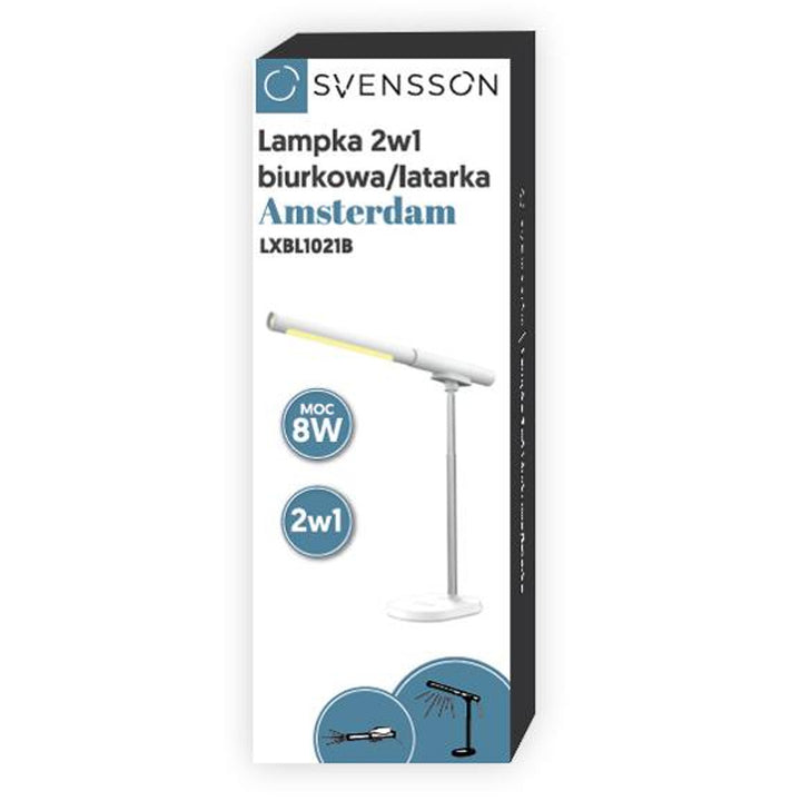 Lampka biurowa / latarka Svensson, 2w1, moc 8W, ładowanie USB-C, regulacja jasności, LXBL1021B
