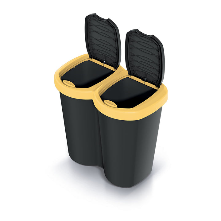 Kosz na śmieci Compacta B Duo, żółty/czarny, pojemność 40L, jedna komora, dwie pokrywki, wersja przyścienna, NDBS40-1215C_S411