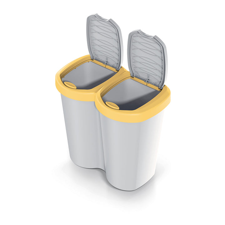 Kosz na śmieci Compacta B Duo, żółty/popielaty, pojemność 40L, jedna komora, dwie pokrywki, wersja przyścienna, NDBS40-1215C_427C
