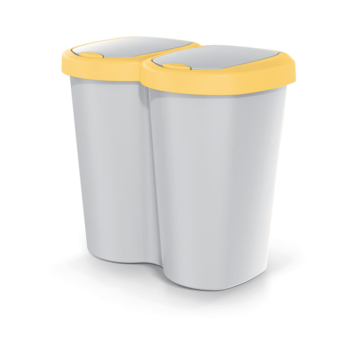 Kosz na śmieci Compacta B Duo, żółty/popielaty, pojemność 40L, jedna komora, dwie pokrywki, wersja przyścienna, NDBS40-1215C_427C