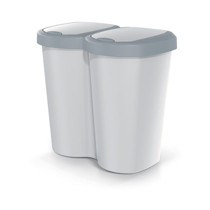 Kosz na śmieci Compacta B Duo, szary/popielaty, pojemność 40L, jedna komora, dwie pokrywki, wersja przyścienna, NDBS40-429U_427C