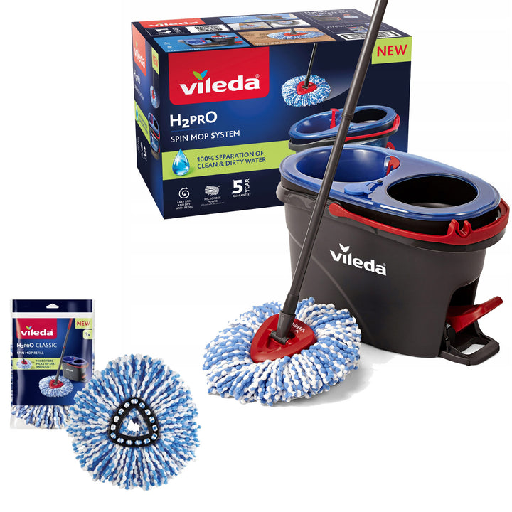 Mop obrotowy Vileda, dwie komory, system odwirowujący, składany drążek, łatwe mycie narożników, turbo H2prO + dodatkowy wkład