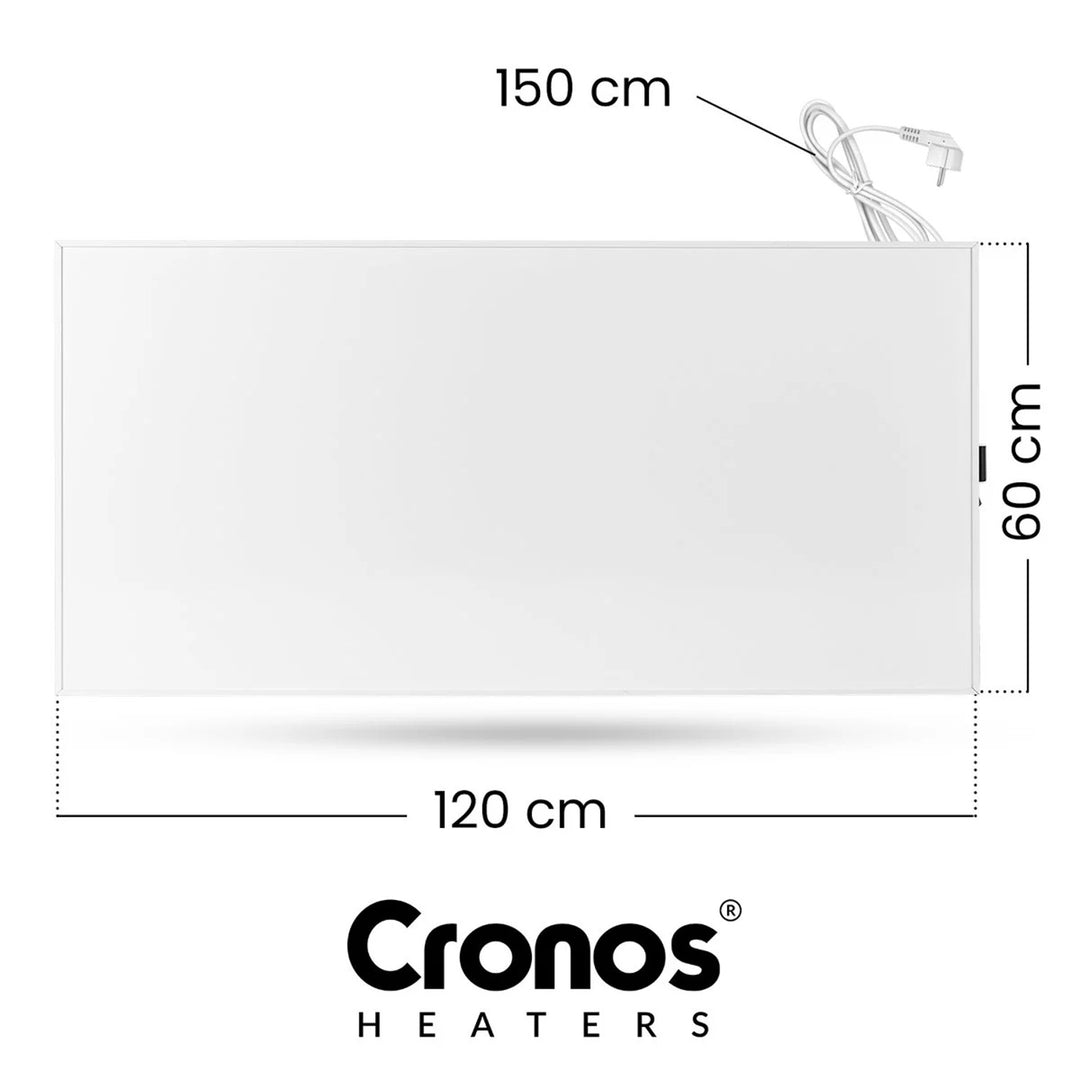 Grzejnik na podczerwień Cronos, 770W, sterowane smartfonem, wbudowany termostat, stopień konwersji 98%, ochrona IP44, Synthelith PRO CRP-770TWP