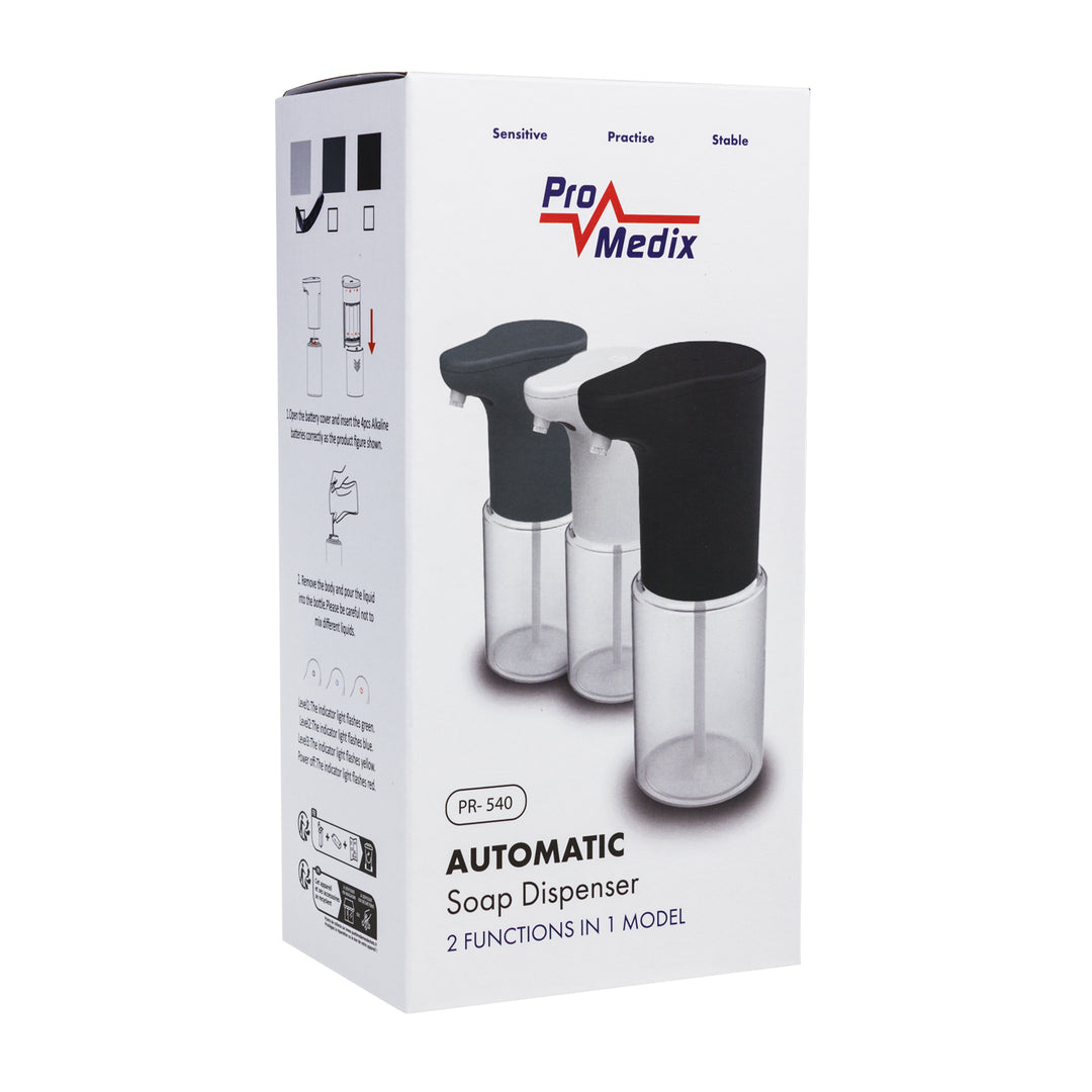 Automatyczny dozownik Promedix, pojemnik dyspenser do płynnych mydeł, płynów dezynfekujących, 300ml, biały, PR-540 W + 4 baterie AA Varta Industrial