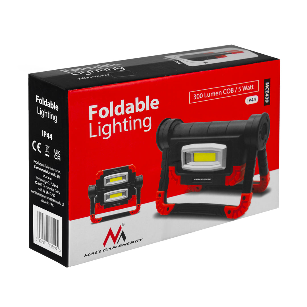 Lampa robocza LED COB Maclean, 300 lm, 3 tryby świecenia, temp. barw.6500K, MCE439 + 4x bateria Varta Industrial AA