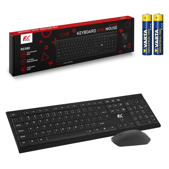 Klawiatura + mysz bezprzewodowa COMBO NanoRS, RS580 + 2x bateria AAA alkaliczna Varta Industrial
