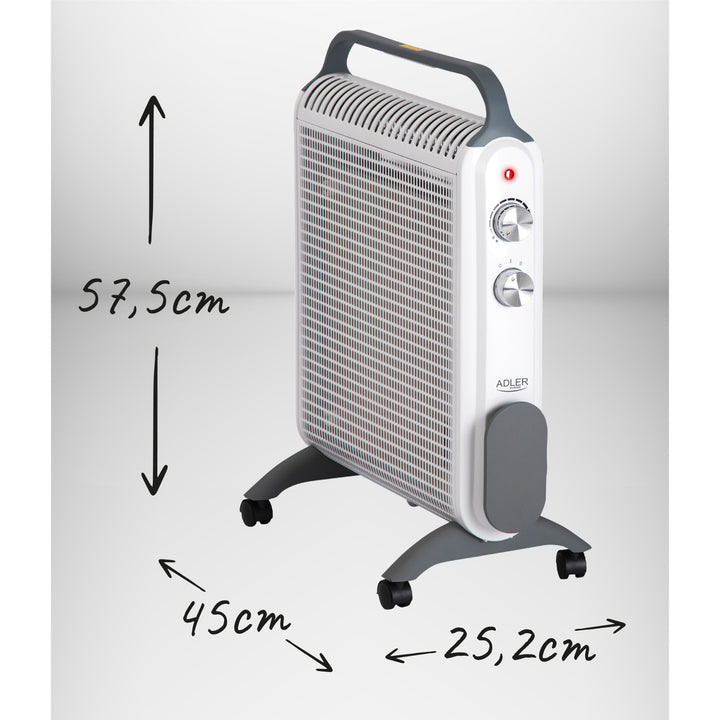 Grzejnik konwektorowy, na kółkach, 2 poziomy mocy, max 2000W, termostat, AD 7750