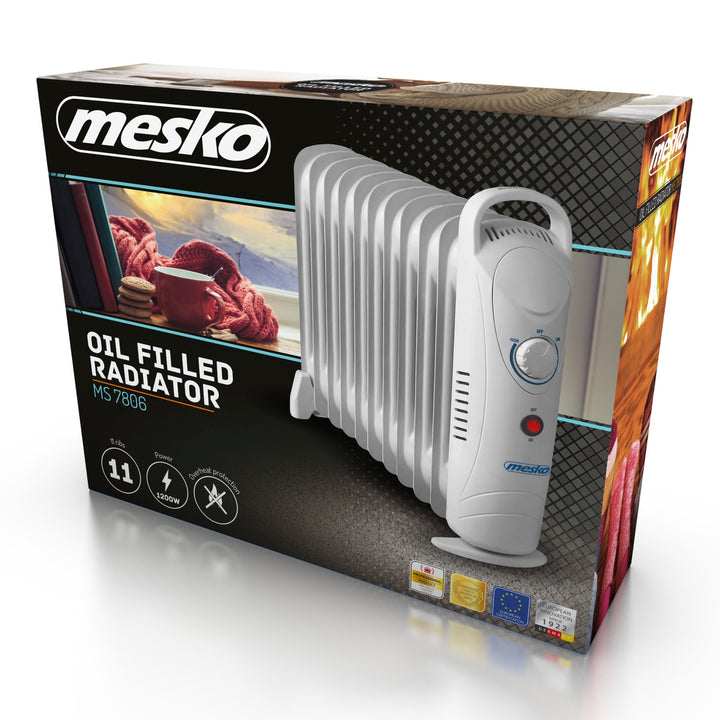 Grzejnik olejowy Mesko, 11 żeberek, 1200W, regulacja temperatury, szary, MS 7806