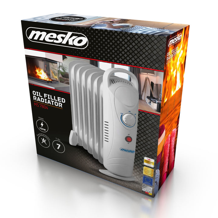 Grzejnik olejowy Mesko, 7 żeberek, 800W, regulacja temperatury, szary, MS 7804