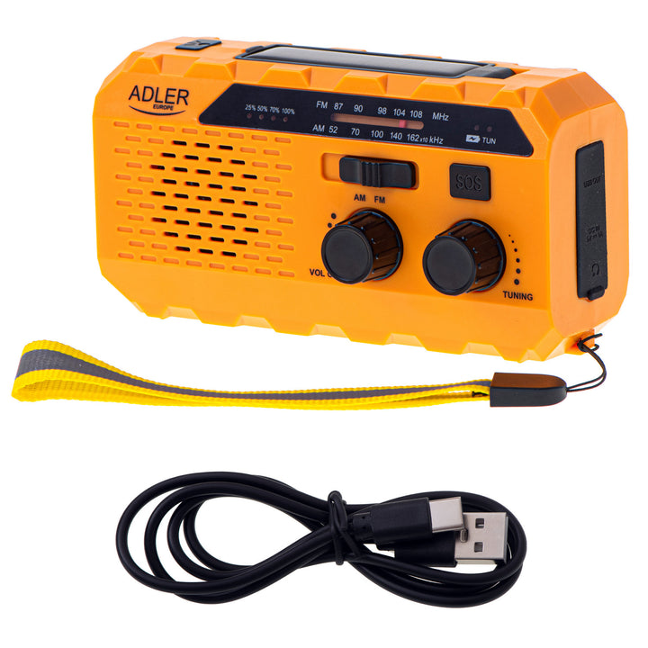 Radio solarne Adler, akumulator 1200 mAh, latarka, korbka ręczna, AD 1197