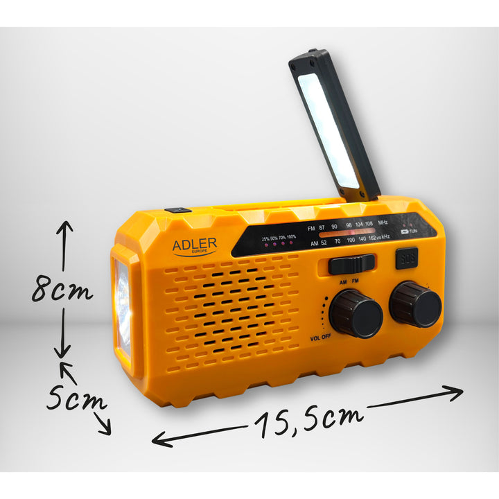 Radio solarne Adler, akumulator 1200 mAh, latarka, korbka ręczna, AD 1197