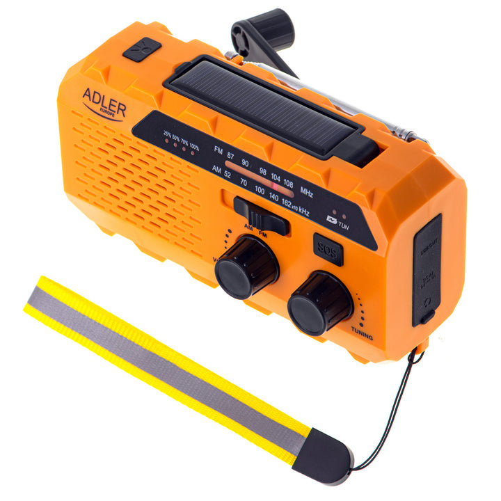 Radio solarne Adler, akumulator 1200 mAh, latarka, korbka ręczna, AD 1197