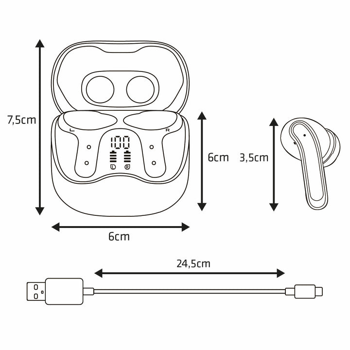Słuchawki bezprzewodowe Audiocore, hybrydowe ANC, ENC, 6 mikrofonów, etui ładujące, Tuya, AC591 PRO