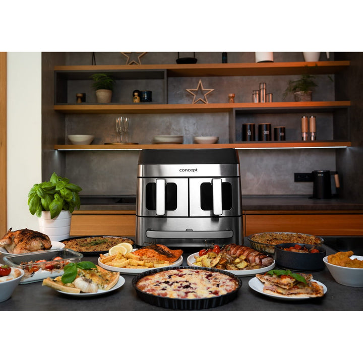 Frytkownica beztłuszczowa Concept, 3 osobne szuflady, zsychronizowane pieczenie, 8 gotowych programów, FR9000