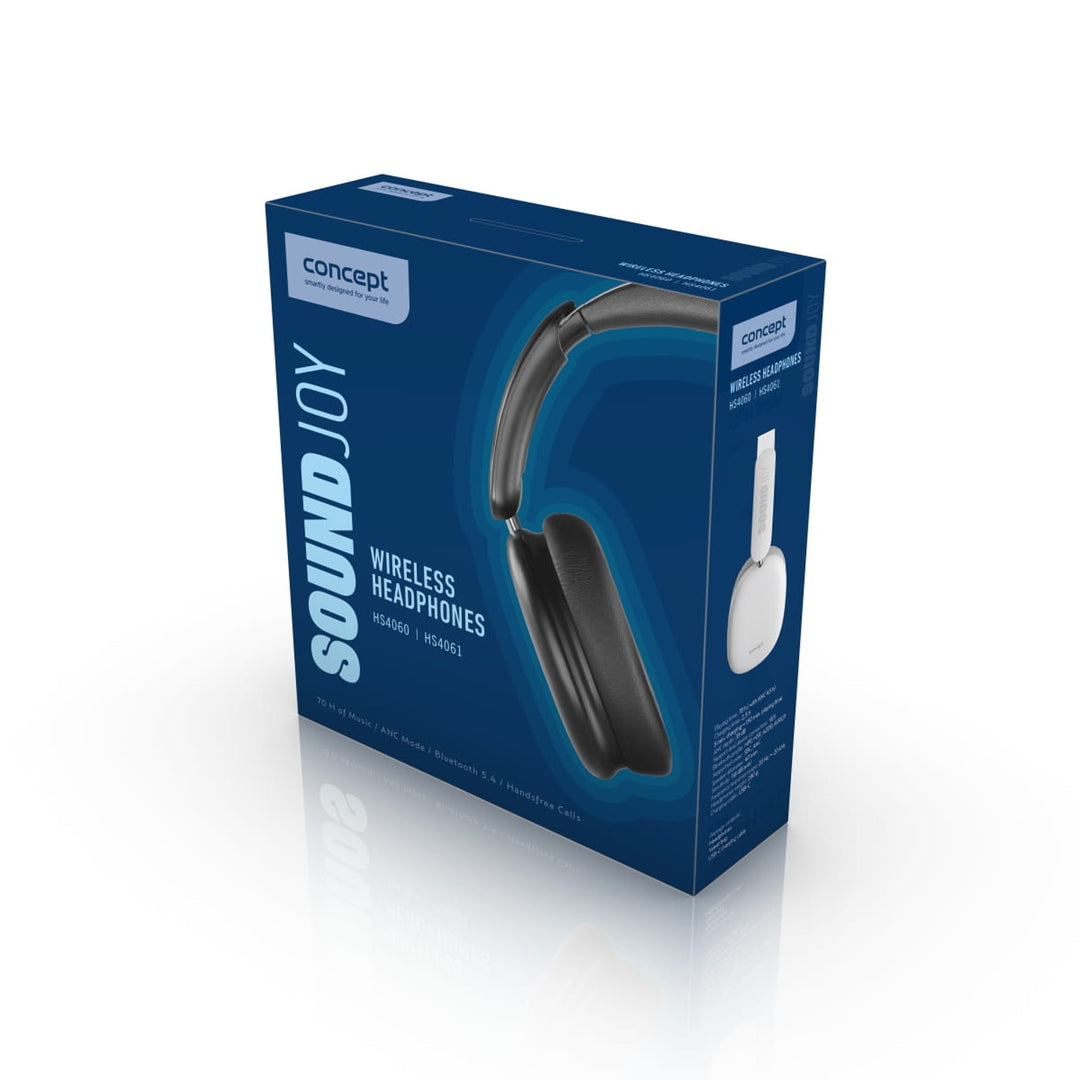 Słuchawki nauszne bezprzewodowe Concept SoundJoy, czas odtwarzania do 70 godzin, Bluetooth 5.4, szybkie ładowanie, aktywna redukcja szumów do 33dB, czarne, HS4060