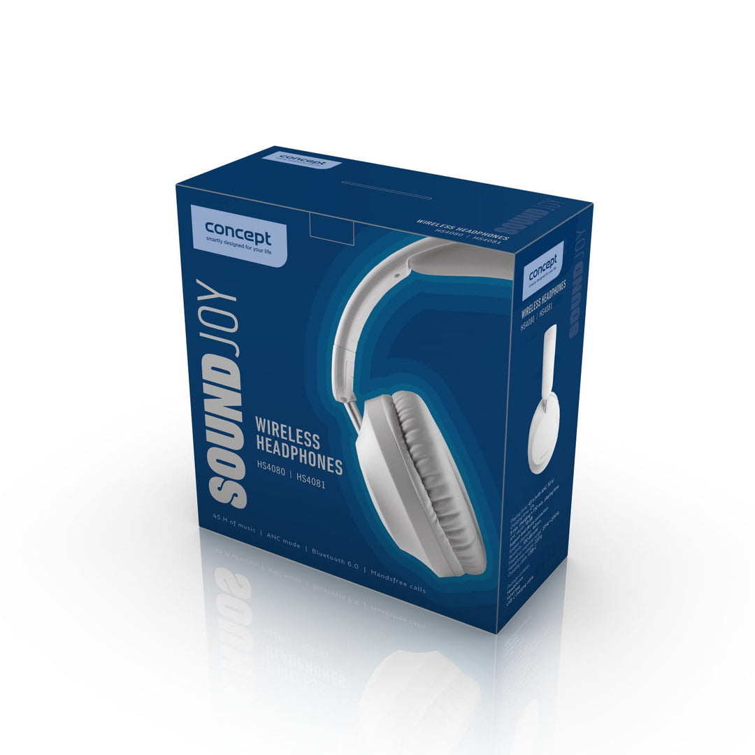 Słuchawki nauszne bezprzewodowe Concept SoundJoy, czas odtwarzania do 45 godzin, Bluetooth 6,0, szybkie ładowanie, aktywna redukcja szumów do 18dB, czarne, HS4080