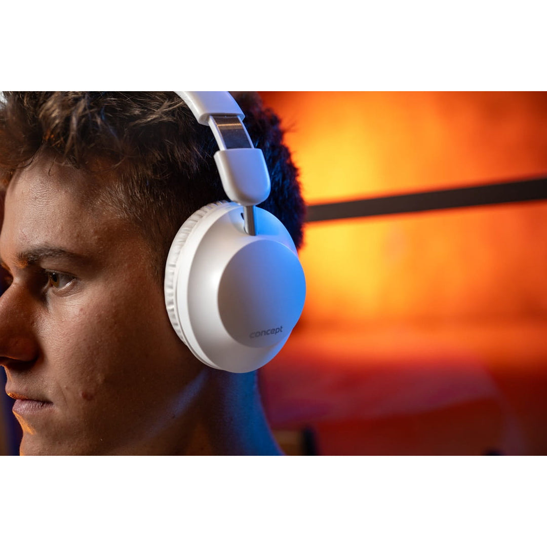Słuchawki nauszne bezprzewodowe Concept SoundJoy, czas odtwarzania do 45 godzin, Bluetooth 6,0, szybkie ładowanie, aktywna redukcja szumów do 18dB, białe, HS4081