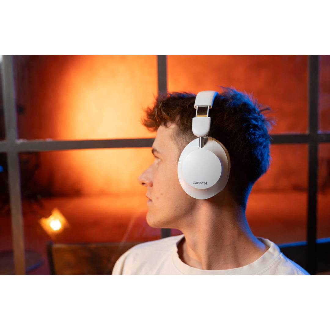 Słuchawki nauszne bezprzewodowe Concept SoundJoy, czas odtwarzania do 45 godzin, Bluetooth 6,0, szybkie ładowanie, aktywna redukcja szumów do 18dB, białe, HS4081