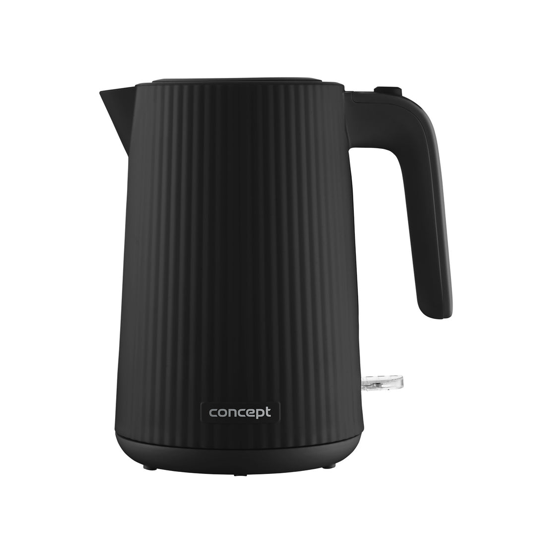 Czajnik elektryczny plastikowy Concept, 1,7L, ryflowany design, potrójny system zabezpieczeń, filtr przeciw osadom, wskaźnik poziomu wody, czarny, RK2391