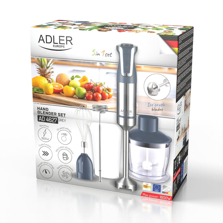 Blender ręczny Adler, wielofunkcyjny, moc 1800W, szary, funkcja turbo, AD 4627 g