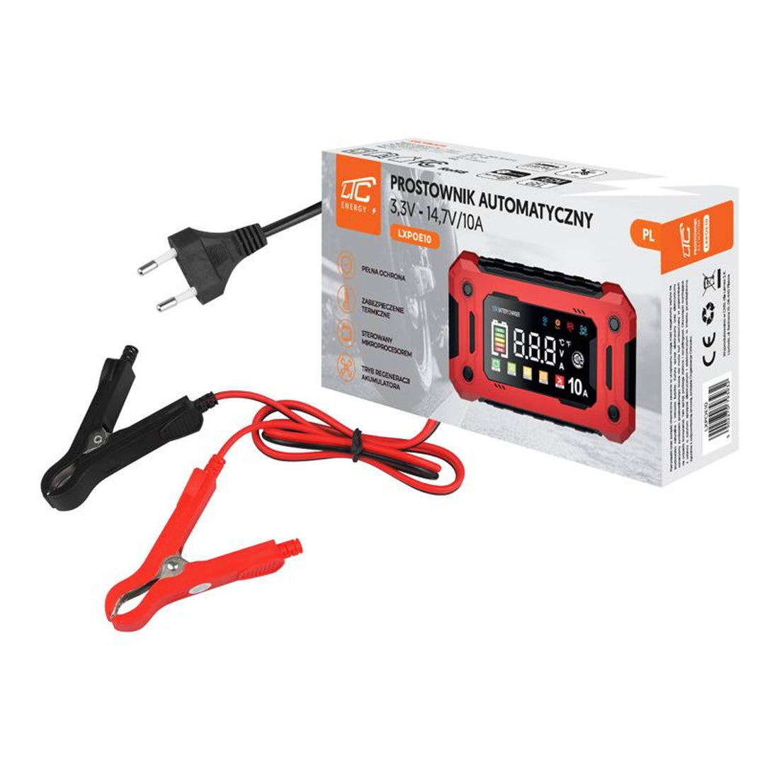 Prostownik do akumulatorów LTC Energy, 3,3-14,7V, 10A, AGM/GEL/LiFePO4, tryb automatyczny, LXPOE10