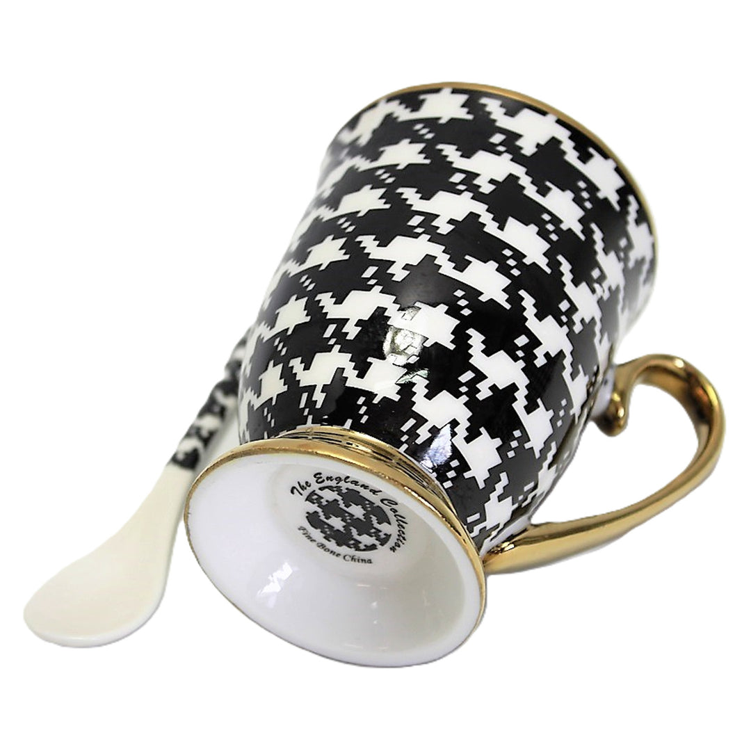 Kubek Pepitka Złoty Uchwyt Podstawa Łyżeczka Porcelana Ekskluzywny, Queen Isabel