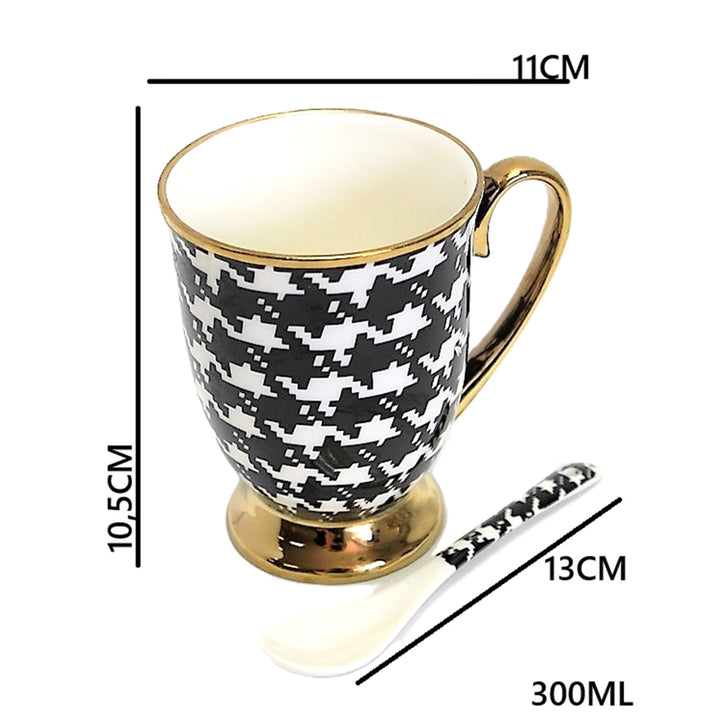 Kubek Pepitka Złoty Uchwyt Podstawa Łyżeczka Porcelana Ekskluzywny, Queen Isabel