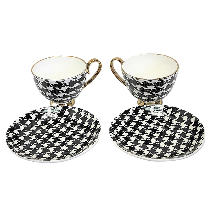 Filiżanki Espresso 2+2 Pepitka Złote Akcenty Porcelana, Queen Isabel